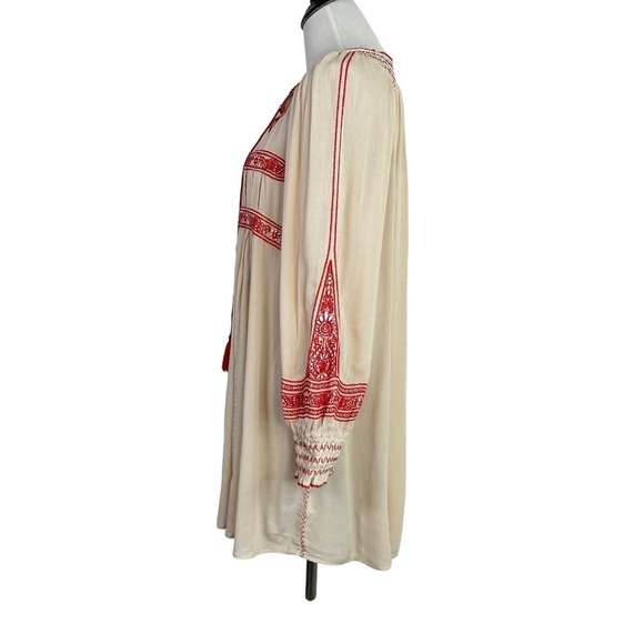 Free People Womens Wind Willow Embroidered Mini Dress Sz Small Cream Red Boho - Picture 7 of 11